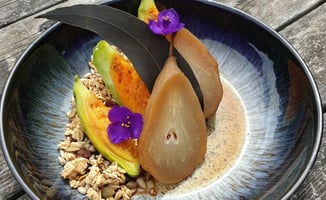 how-to-make-eucalyptus-poached-pear-with-pine-nut-granola