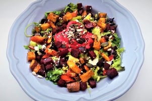 Summer-Rainbow-Salad-with-Beets-Sweet-Potato-and-Hummus