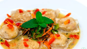 Vegan Mushroom Butternut Ravioli with Cheesy Sage Mint Sauce