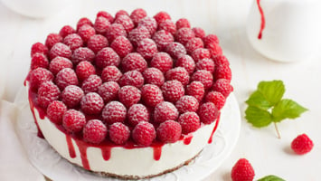 Authentic Raspberry Glazed Vegan Cheesecake