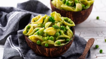 Super Green White Bean Vegan Nut and Gluten-Free Mac And Cheese with broccoli and peas